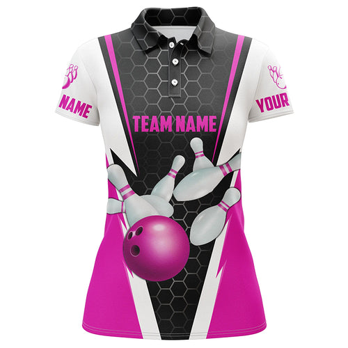 Bowling Shirts For Women Custom Name And Team Name Strike Bowling Ball And Pins, Team Bowling Shirts IPHW4595