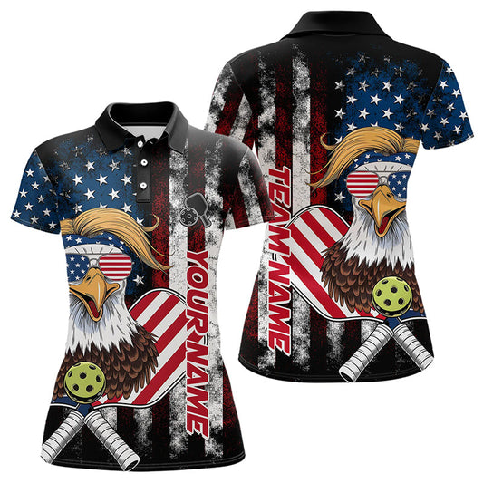 Custom Vintage US Flag Patriotic Pickleball Polo Shirts For Women, Eagle Pickleball Shirt IPHW8101