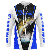 Load image into Gallery viewer, Custom Walleye Fishing Jerseys, Walleye Long Sleeve Tournament Fishing Shirts | Blue IPHW5716