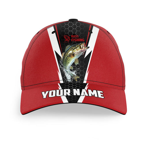 Personalized Largemouth Bass Tournament Fishing Hat, Bass Fishing Angler Cap | Red IPHW5725