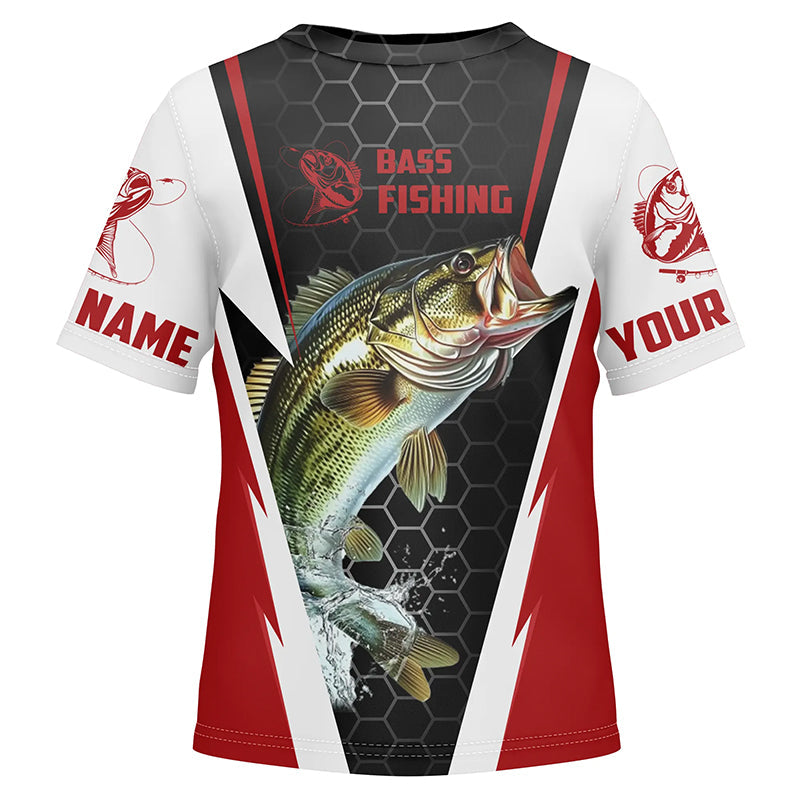 Custom Largemouth Bass Fishing Jerseys, Bass Tournament Fishing T-Shirts For Kid | Red IPHW5725
