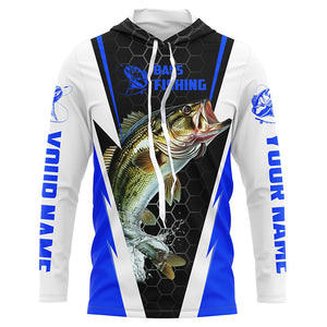 Personalized Bass Fishing Jerseys, Bass Fishing Long Sleeve Fishing Tournament Shirts | Blue IPHW5726