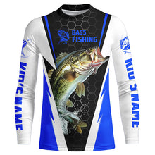 Load image into Gallery viewer, Personalized Bass Fishing Jerseys, Bass Fishing Long Sleeve Fishing Tournament Shirts | Blue IPHW5726