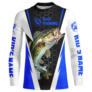 Personalized Bass Fishing Jerseys, Bass Fishing Long Sleeve Fishing Tournament Shirts | Blue IPHW5726