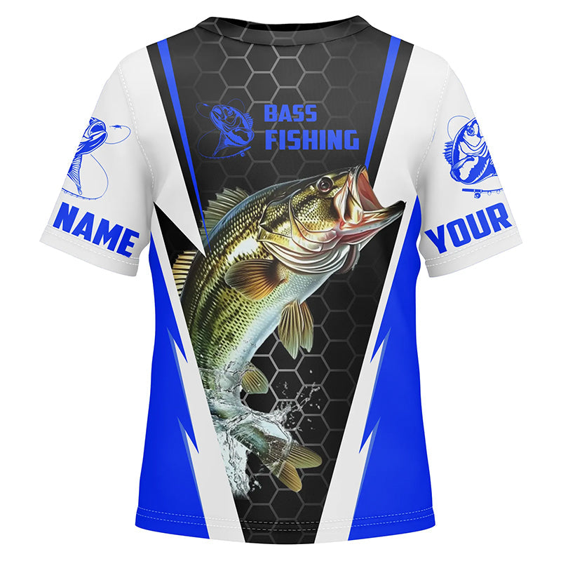 Custom Largemouth Bass Fishing Jerseys, Bass Tournament Fishing T-Shirts For Kid | Blue IPHW5726