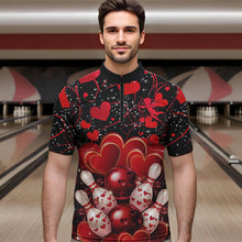 Load image into Gallery viewer, Black And Red Custom Valentines Day Bowling Quarter-Zip Shirts For Men, Bowling Couple Shirt IPHW8327