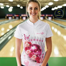 Load image into Gallery viewer, Custom Red And Pink Roses With Butterfly Bowling Women Quarter-Zip Shirt, Ladies Outfit IPHW10892