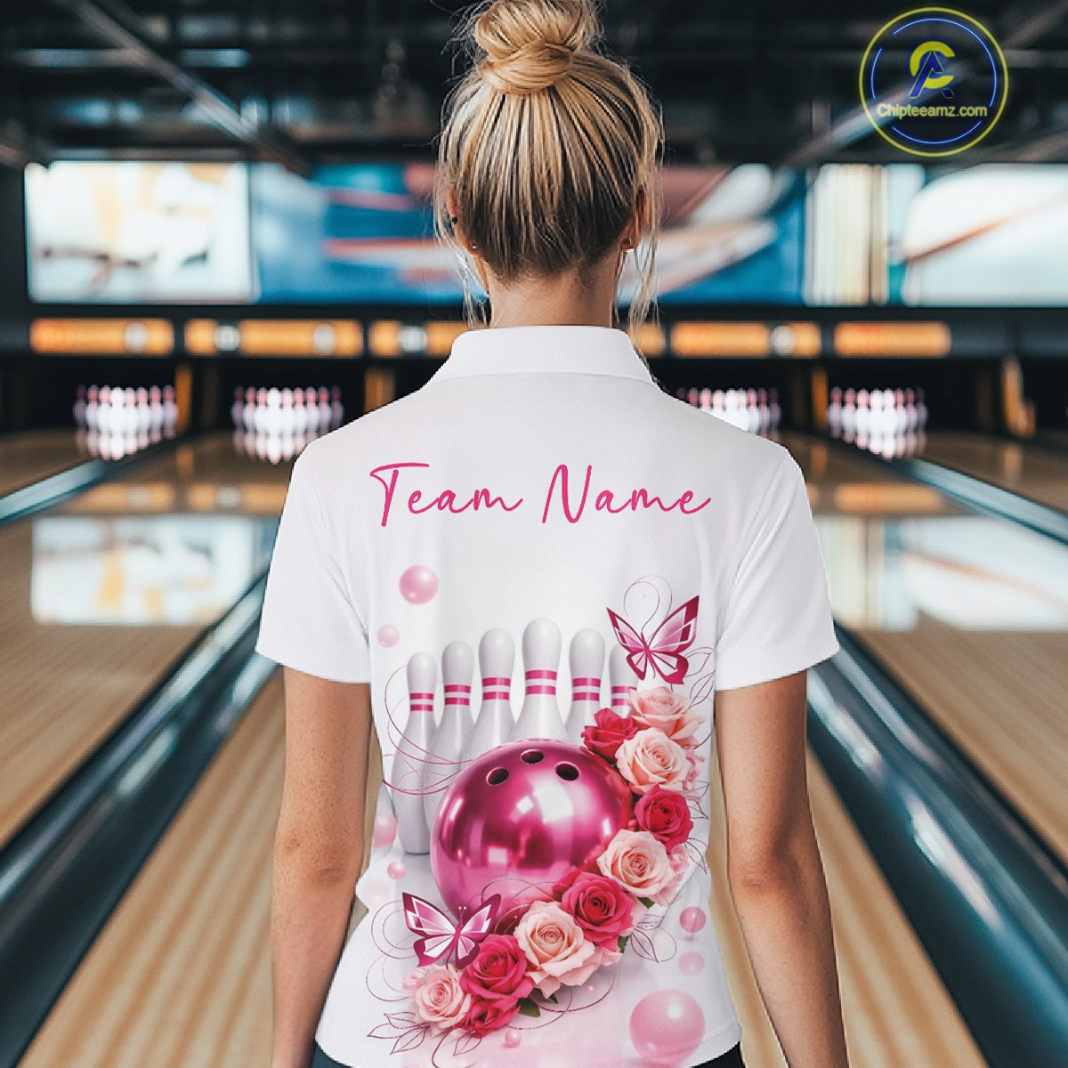 Custom Red And Pink Roses With Butterfly Bowling Women Quarter-Zip Shirt, Ladies Outfit IPHW10892