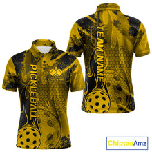 Load image into Gallery viewer, Black And Yellow Flame Custom Pickleball Polo Shirts For Men, Team Pickleball Jerseys IPHW9300