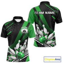 Load image into Gallery viewer, Custom Black And Green Bowling Team Jerseys, Striking Bowling League Polo Shirt For Men IPHW9808