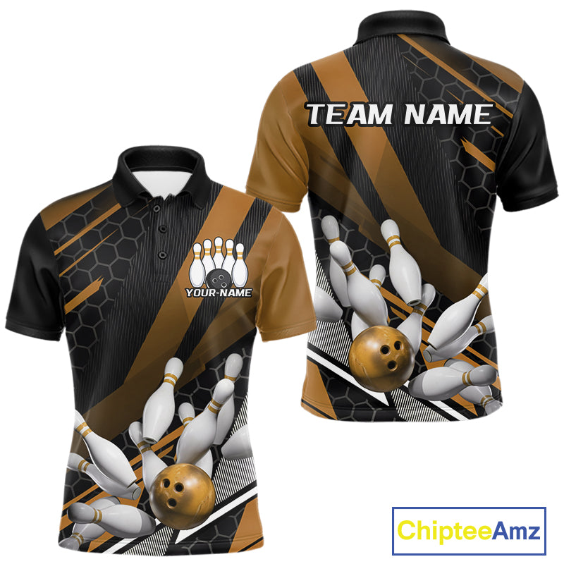Custom Black And Yellow Bowling Team Jerseys, Striking Bowling League Polo Shirt For Men IPHW9809