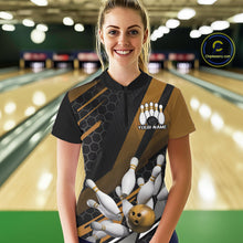 Load image into Gallery viewer, Custom Yellow Bowling Team Jerseys, Striking Bowling League Quarter-Zip Shirt For Women IPHW9809