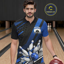 Load image into Gallery viewer, Custom Black And Blue Bowling Team Jerseys, Striking Bowling League Polo Shirt For Men IPHW9811