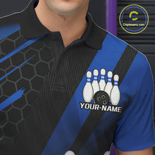 Load image into Gallery viewer, Custom Black And Blue Bowling Team Jerseys, Striking Bowling League Polo Shirt For Men IPHW9811