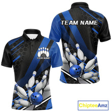 Load image into Gallery viewer, Custom Black And Blue Bowling Team Jerseys, Striking Bowling League Polo Shirt For Men IPHW9811