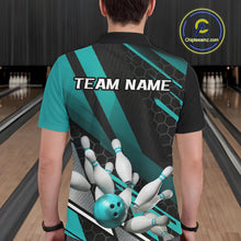 Load image into Gallery viewer, Custom Black And Turquoise Blue Bowling Team Jersey, Striking Bowling League Men Polo Shirt IPHW9812