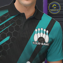 Load image into Gallery viewer, Custom Black And Turquoise Blue Bowling Team Jersey, Striking Bowling League Men Polo Shirt IPHW9812