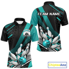 Load image into Gallery viewer, Custom Black And Turquoise Blue Bowling Team Jersey, Striking Bowling League Men Polo Shirt IPHW9812