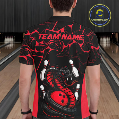 Custom Black And Red Cobra Snake Bowling Jerseys, Bowling Team Men Polo Shirts IPHW9813