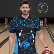 Load image into Gallery viewer, Custom Black And Blue Cobra Snake Bowling Jerseys, Bowling Team Men Polo Shirts IPHW9814