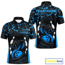 Load image into Gallery viewer, Custom Black And Blue Cobra Snake Bowling Jerseys, Bowling Team Men Polo Shirts IPHW9814