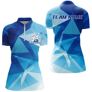 Custom Blue Ladies Bowling Shirts, Bowling League Shirt Bowling Team Jerseys With Team Name IPHW7684