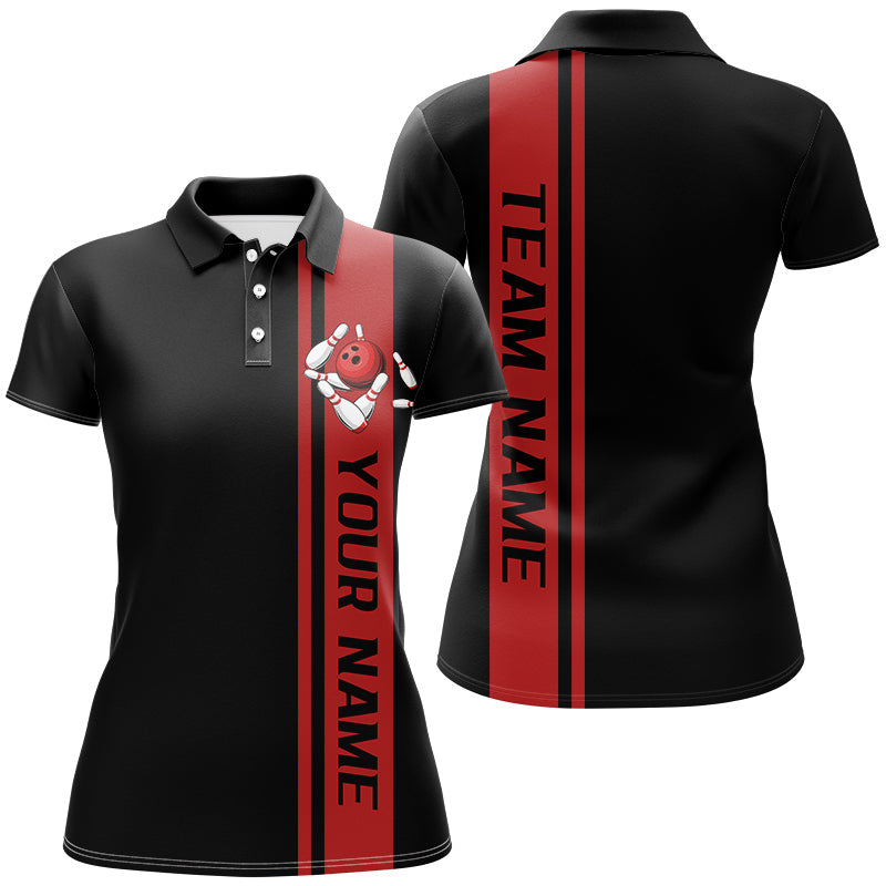 Black And Red Custom Classic Ladies Bowling Shirts, Bowling Uniform Bowling Jersey For Team IPHW7685