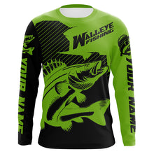 Load image into Gallery viewer, Custom Walleye Fishing Jerseys, Walleye Fishing Long Sleeve Fishing Tournament Shirts | Green IPHW5728