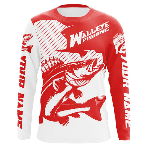 Custom Walleye Fishing Jerseys, Walleye Fishing Long Sleeve Fishing Tournament Shirts | Red IPHW5729
