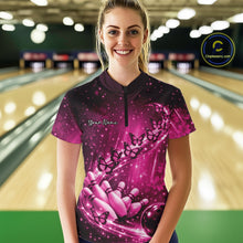 Load image into Gallery viewer, Custom Pink Butterfly Bowling Women Quarter-Zip Team Shirt, Ladies Bowling League Shirt IPHW10901