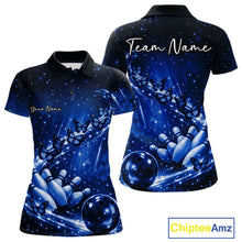 Load image into Gallery viewer, Custom Blue Butterfly Bowling Women Polo Team Shirt, Ladies Bowling League Shirt IPHW10902