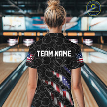 Load image into Gallery viewer, Custom Black Bowling Ball Pattern Shirt, Patriotic US Flag Bowling Women Quarter-Zip IPHW6778
