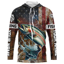 Load image into Gallery viewer, Custom Rainbow Trout Long Sleeve Fishing Shirts For Men, Patriotic Amerian Flag Trout Fishing Shirt IPHW6890