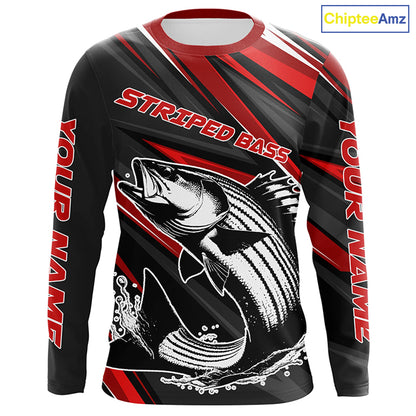 Black And Red Striped Bass Fishing Jerseys, Custom Striper Long Sleeve Performance Fishing Shirts IPHW6897