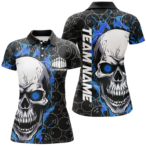 Personalized Skull Bowling Shirt For Women Custom Team'S Name Flame Bowler Jerseys | Blue IPHW5103