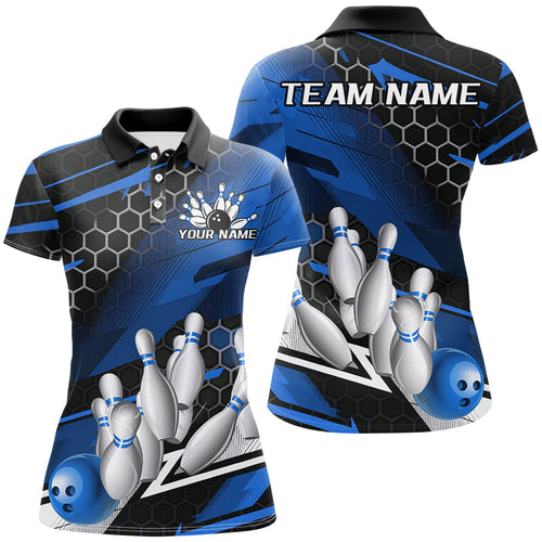 Black And Blue Custom Bowling Team Jerseys, Bowling League Shirts For Women, Bowlers Outfits IPHW7688