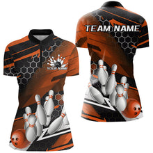 Load image into Gallery viewer, Black And Orange Custom Bowling Team Jerseys, Bowling League Shirts For Women, Bowlers Outfits IPHW7689