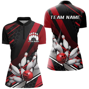 Black And Red Custom Bowling Team Jerseys, Bowling League Shirts For Women, Bowlers Outfits IPHW7690