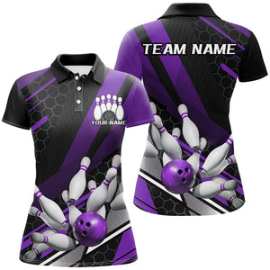 Black And Purple Custom Bowling Team Jerseys, Bowling League Shirts For Women Outfits IPHW7691