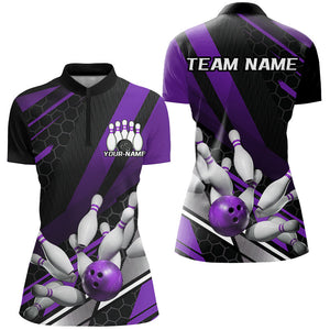 Black And Purple Custom Bowling Team Jerseys, Bowling League Shirts For Women Outfits IPHW7691