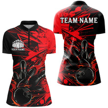 Load image into Gallery viewer, Black And Red Custom Flame Bowling Shirts For Women, Bowling Team Uniform Bowler Outfits IPHW7692