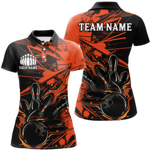 Load image into Gallery viewer, Black And Orange Custom Flame Bowling Shirts For Women, Bowling Team Uniform Bowler Outfits IPHW7693