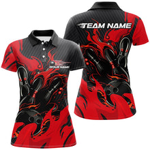 Load image into Gallery viewer, Black And Red Custom Flame Bowling Shirts For Women, Bowling League Shirts Team Uniform IPHW7695