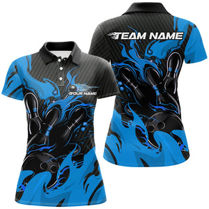 Black And Blue Custom Flame Bowling Shirts For Women, Bowling League Shirts Team Uniform IPHW7696