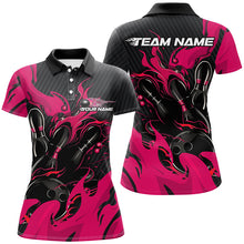 Load image into Gallery viewer, Black And Pink Custom Flame Bowling Shirts For Women, Bowling League Shirts Team Uniform IPHW7697