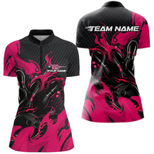 Load image into Gallery viewer, Black And Pink Custom Flame Bowling Shirts For Women, Bowling League Shirts Team Uniform IPHW7697