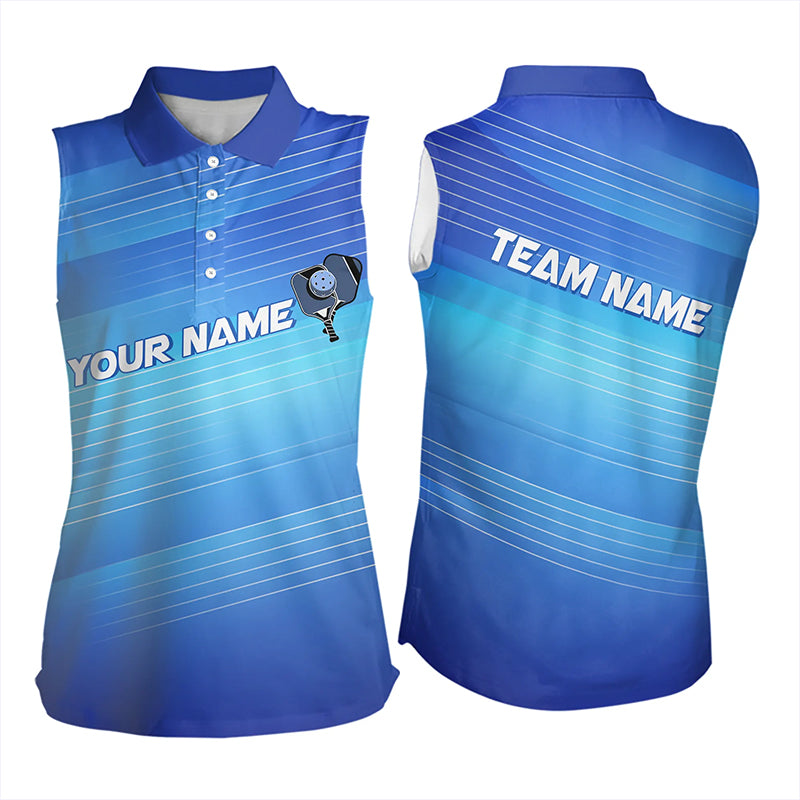 Custom Blue Pickleball Women's Sleeveless Polo Shirts, Pickleball Tournament Team Shirt IPHW8115