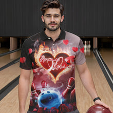 Load image into Gallery viewer, Custom Valentines Day Couple Bowling Polo Shirts For Men, Roses And Flame Bowling For Lovers IPHW8340