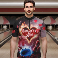 Load image into Gallery viewer, Custom Valentines Day Couple Bowling Quarter-Zip Shirts For Men, Roses And Flame Bowling For Lovers IPHW8340