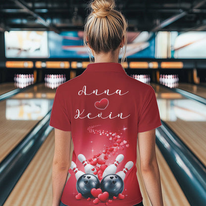 Custom Red Valentine Bowling Quarter-Zip Shirts For Women, Couple Bowling Outfits  IPHW8348